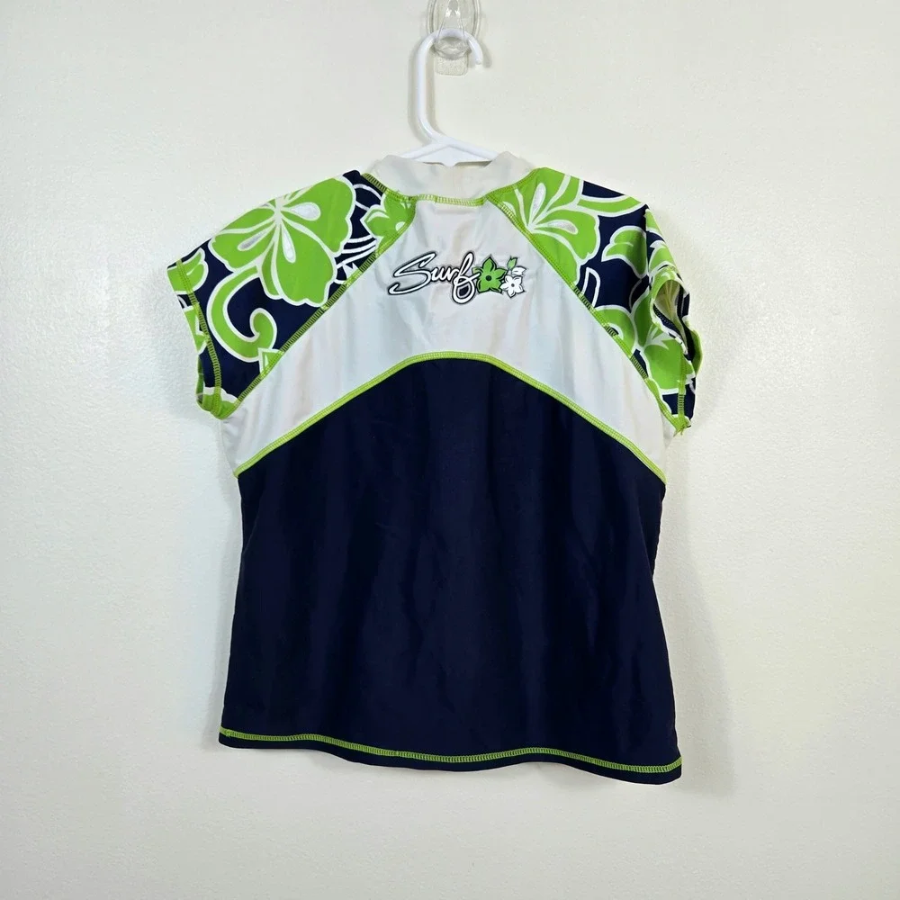 ZeroXposur Girls Navy Green Tropical Short Sleeve Y2K Beach Rash Guard 16 Floral